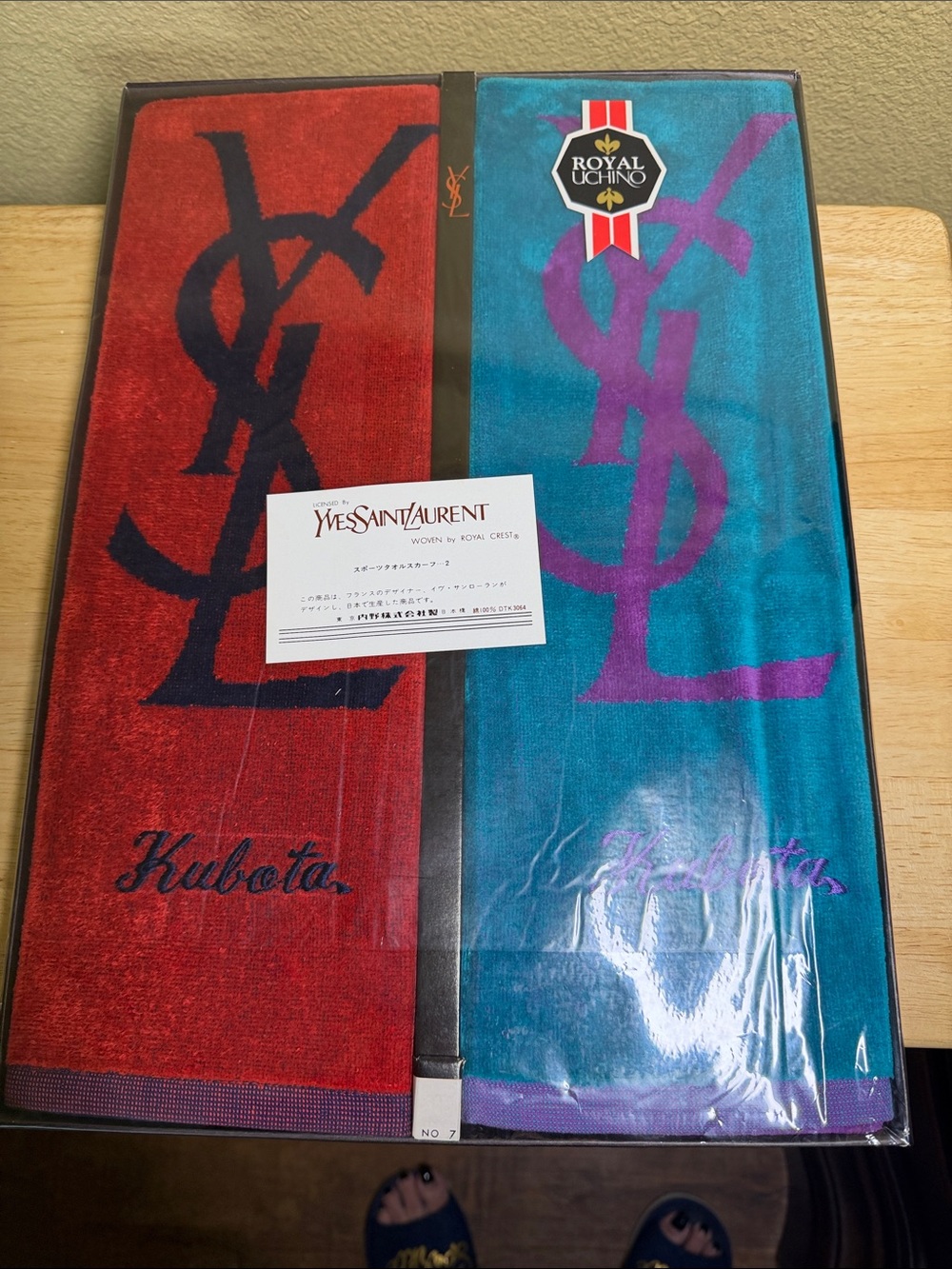 Yves Saint Laurent Red & Teal Logo Towels
